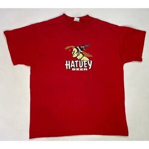 VINTAGE Hatuey Beer Graphic T-shirt Men XL Red Short Sleeve
